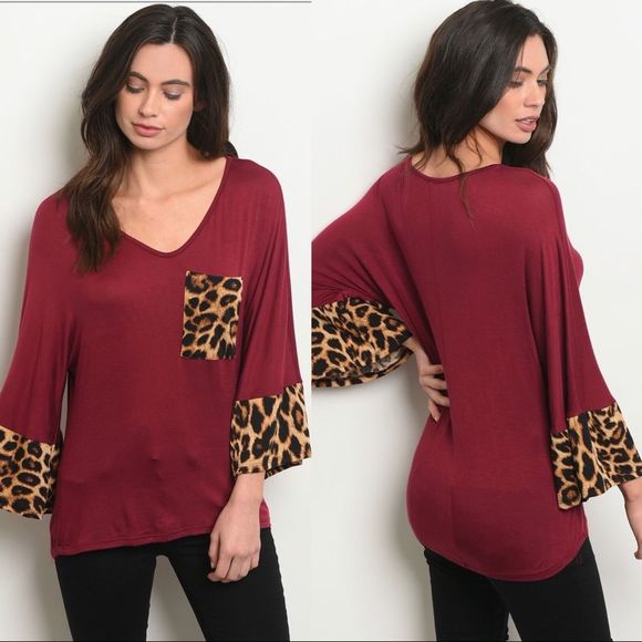 Cheetah print detail wide sleeve top - Picture 1 of 1